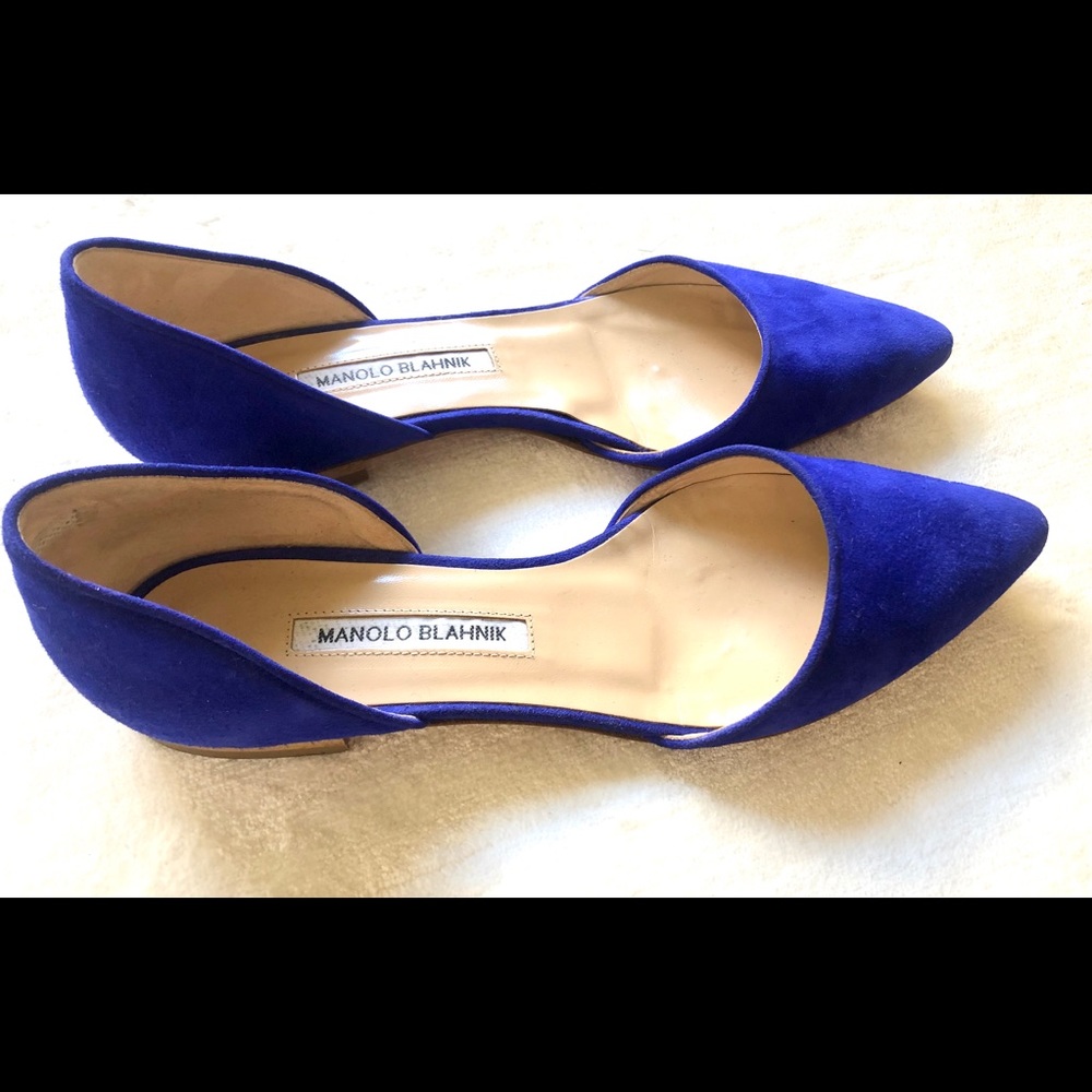 Manolo Blahnik Royal Blue Suede D’Orsay Flats 39